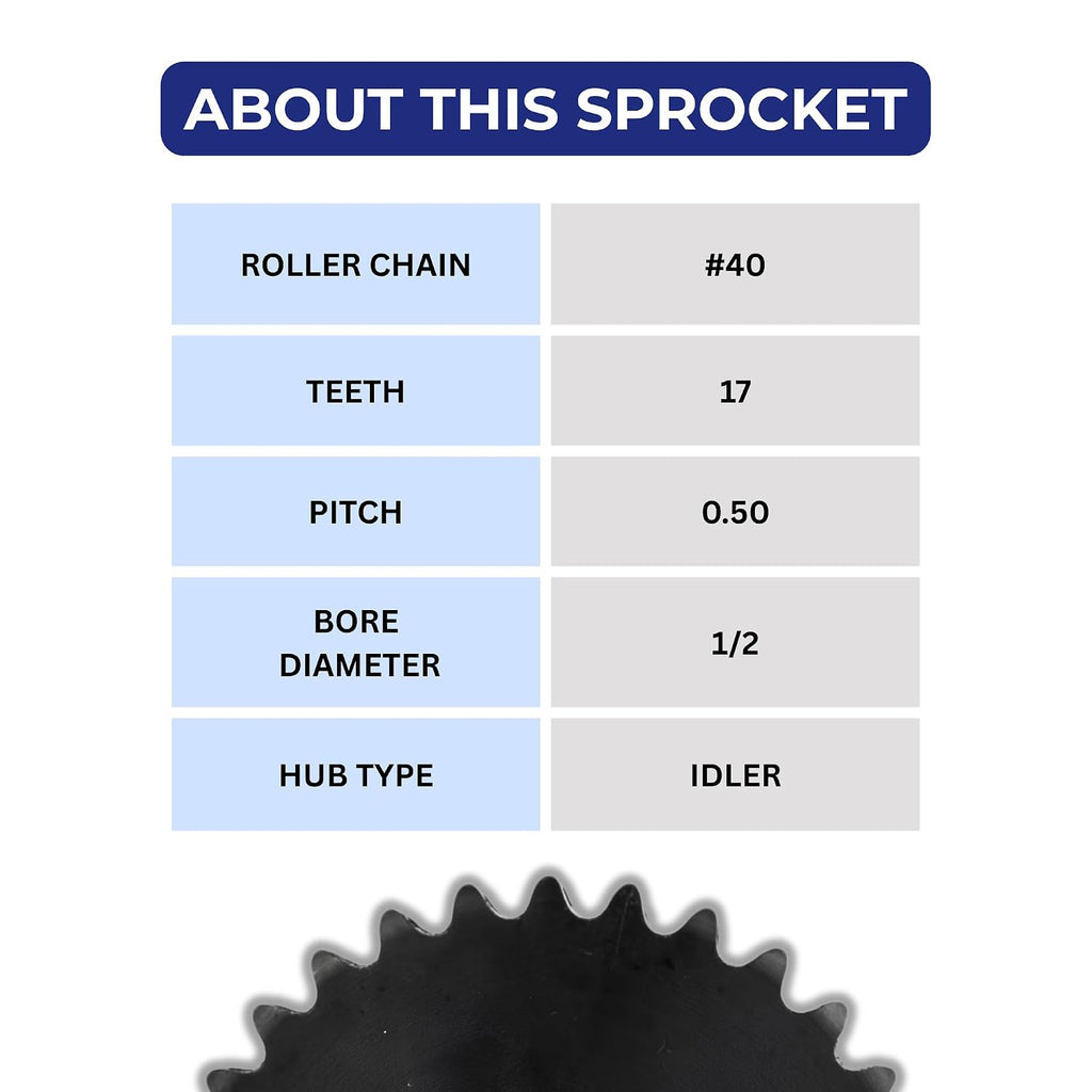 Jeremywell #40 Roller Chain Idler Sprocket 1/2" Bore Hardened 17 Tooth
