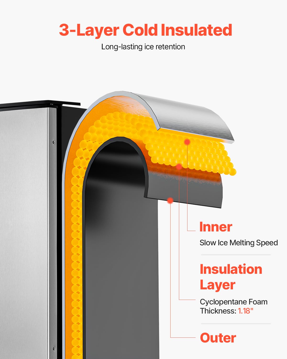 Undercounter Built-in Ice Maker, 80 Lbs/Day Under Counter Machine