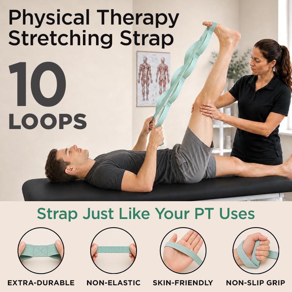 Stretching Strap with 10 Loops for Physical Therapy & Rehab