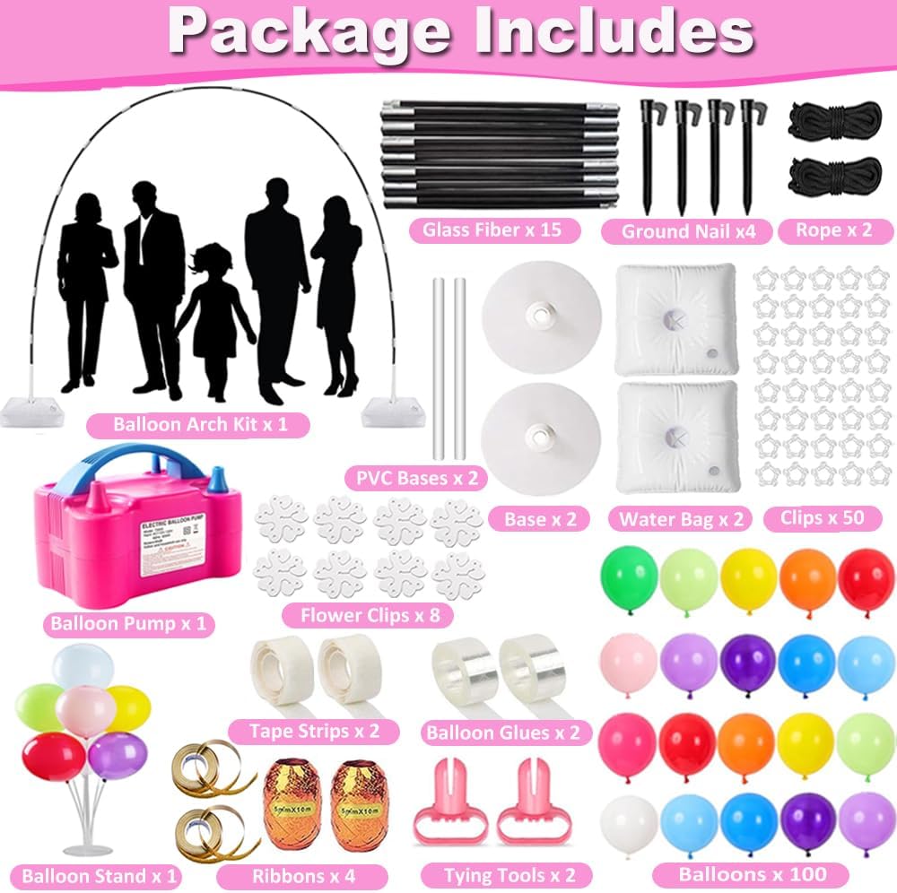Balloon Arch Kit and Balloon Pump, 9Ft Tall & 10Ft Wide Adjustable Balloon Arch Stand Kit with Electric Pump