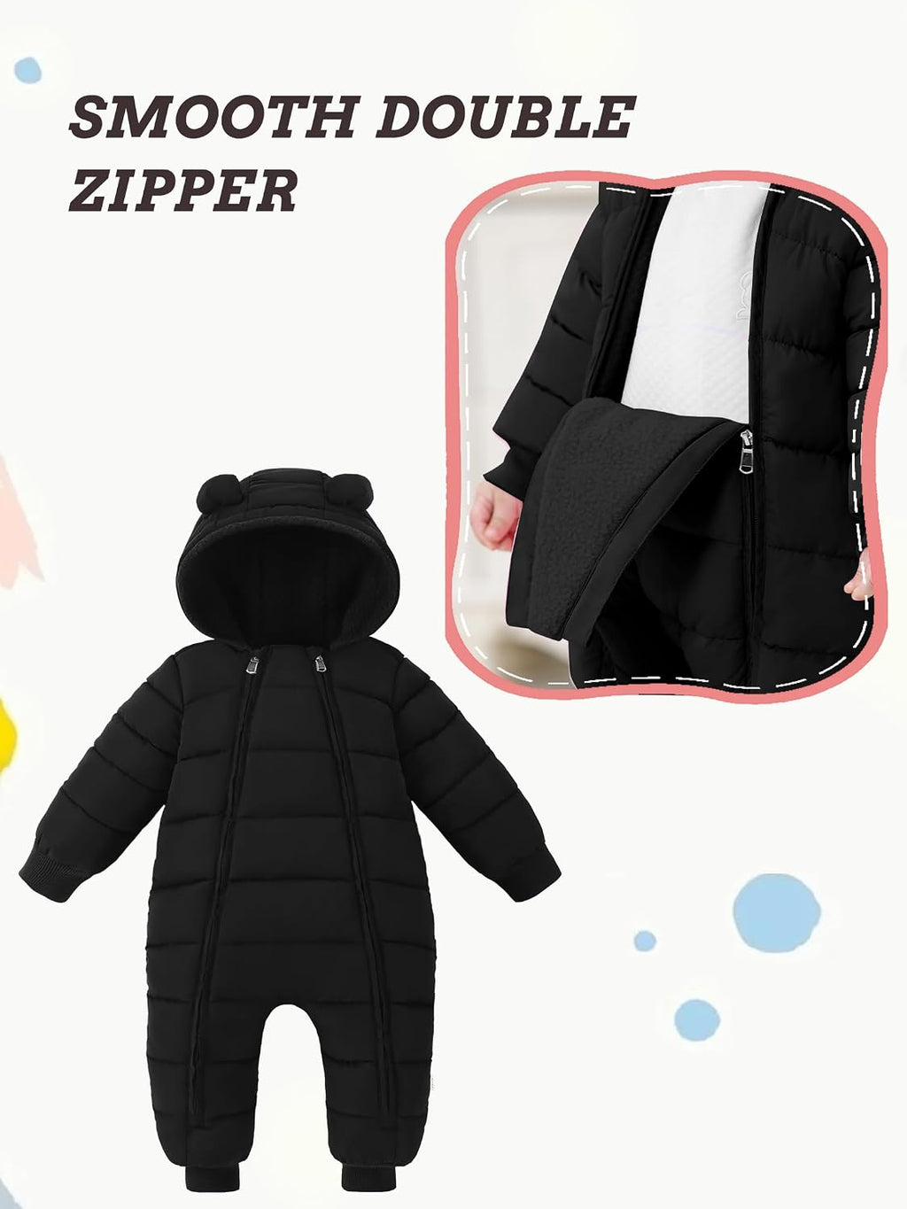 Baby Snowsuit Toddler Girl Clothes Cute Hooded Double Zipper Boys Winter Coat Unisex Romper for Infant