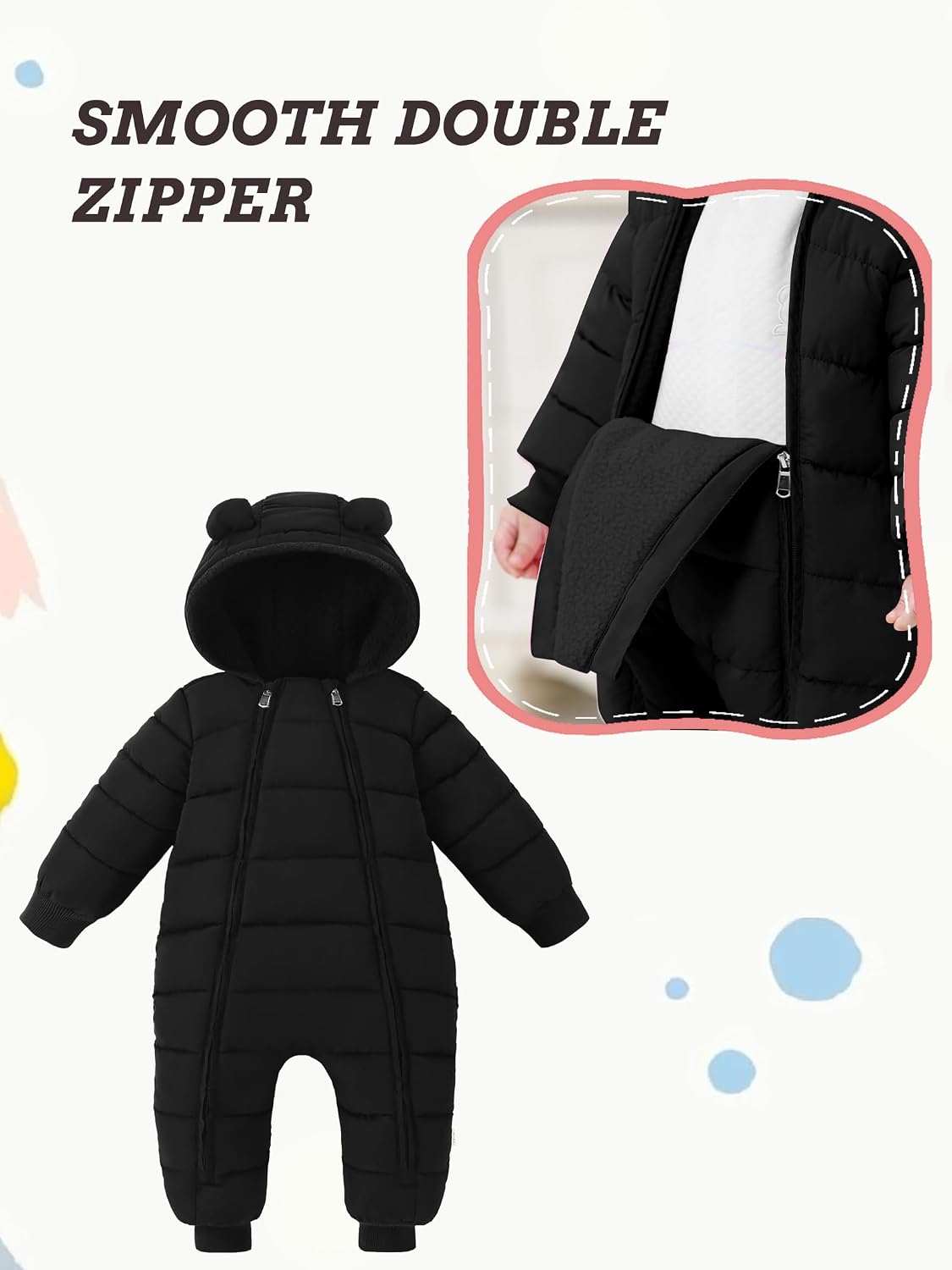 Baby Snowsuit Toddler Girl Clothes Cute Hooded Double Zipper Boys Winter Coat Unisex Romper for Infant