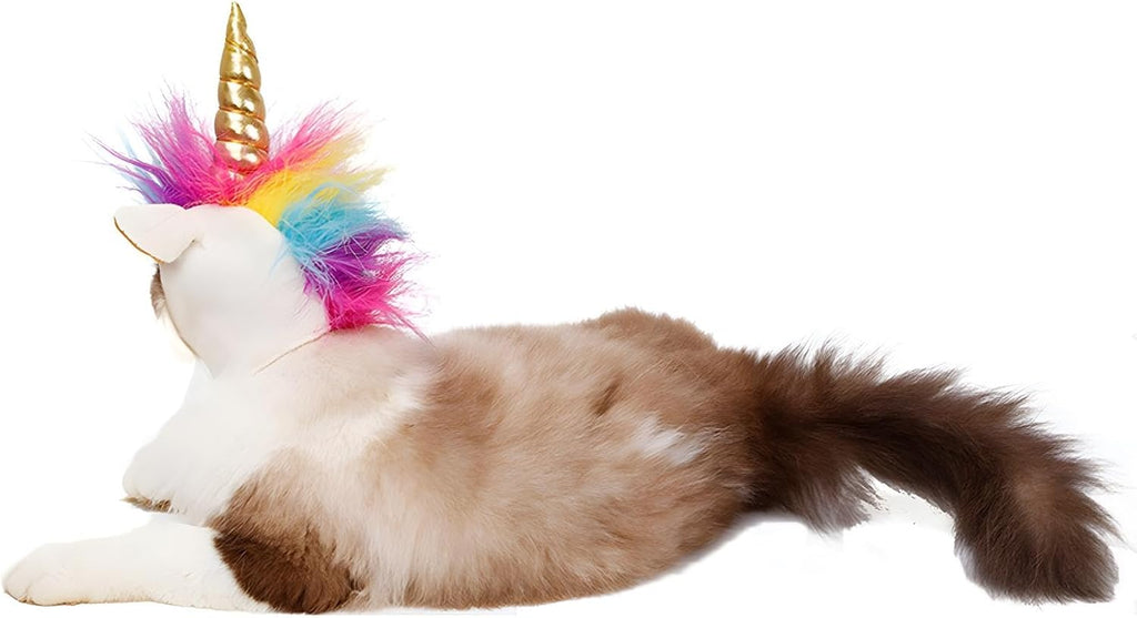 Cat Unicorn Hat with Ear Hole for Small Dogs Puppy, Cat Costume Accessory for Halloween, Cosplay Mane Cap (with Ear