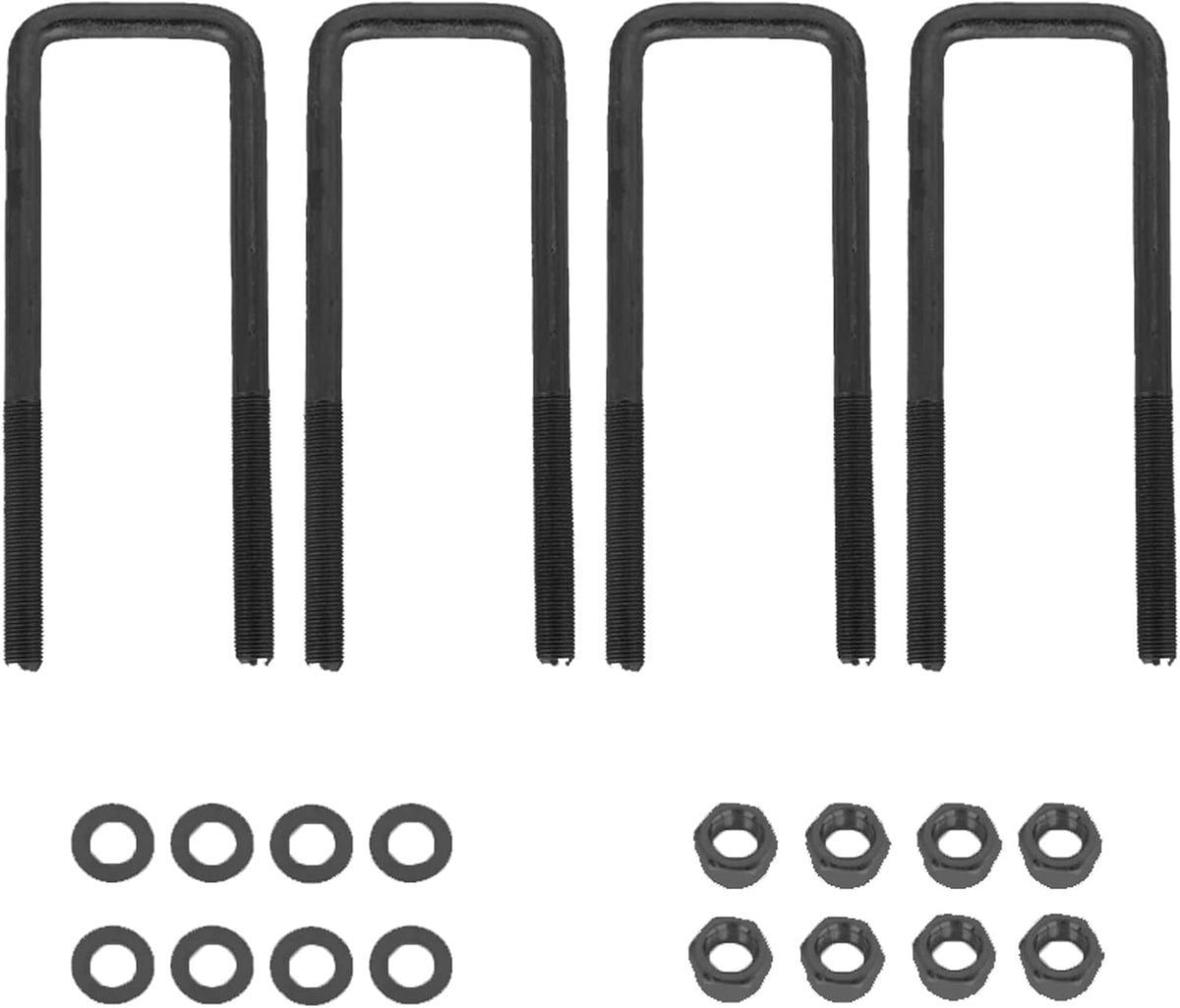 BST BSSP 4PCS Square U-Bolts 2.5" Wide Leaf Springs 8.75" Long Replacement for 1988-2019 Chevy Silverado GMC Sierra 1500, with Hardware, Zinc Coated Finish