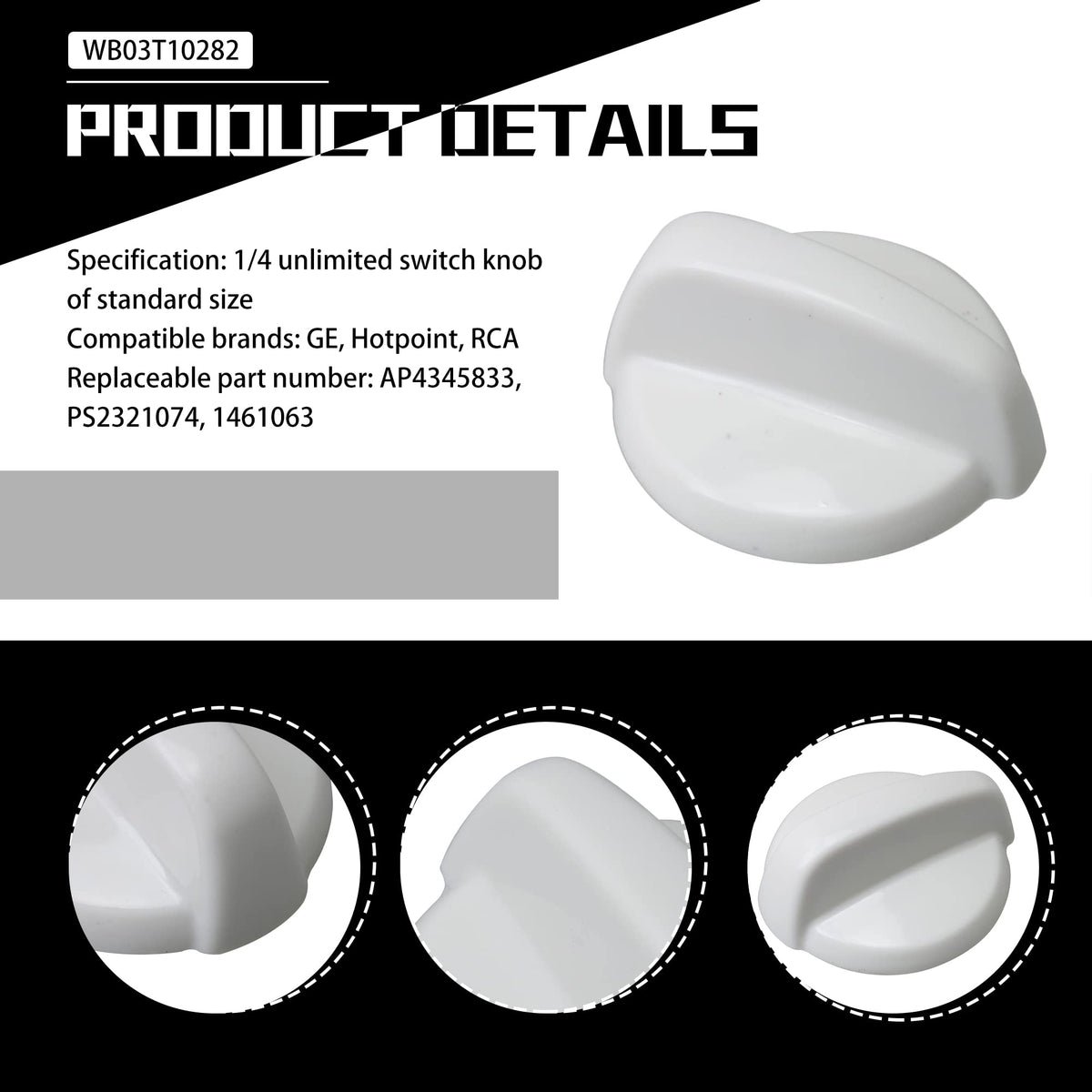 Plastic White Surface Burner Control Cooktop Knob for Oven Replacement for Hotpoint Replaces with 1461063