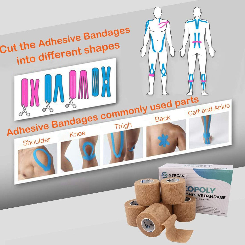 Self Adherent Cohesive Bandages Wrap 6 Count 2" x 5 Yards, Medical Tape, Adhesive Flexible Breathable First Aid Non