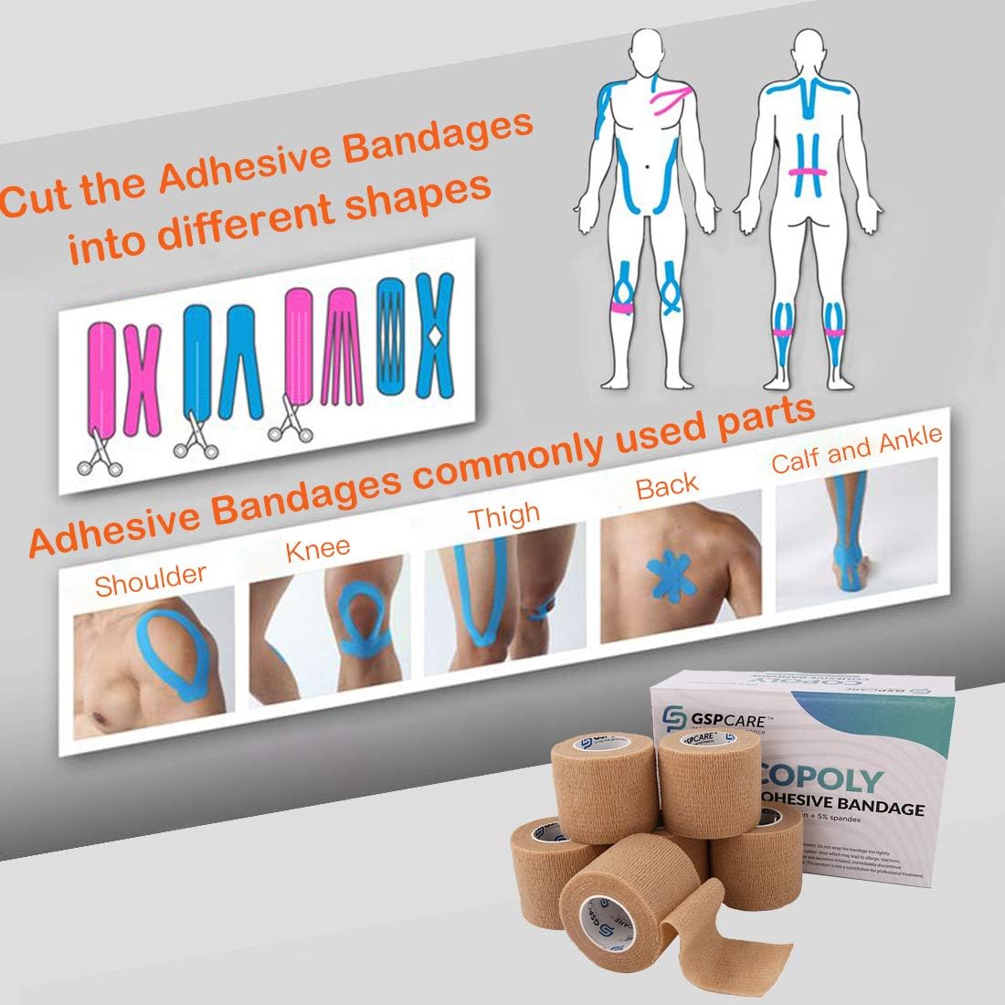 Self Adherent Cohesive Bandages Wrap 6 Count 2" x 5 Yards, Medical Tape, Adhesive Flexible Breathable First Aid Non
