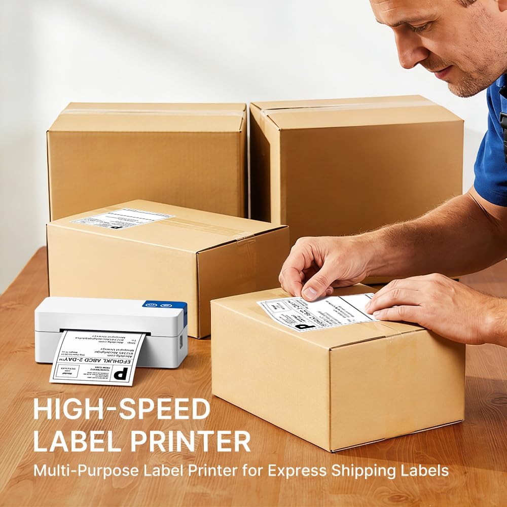 Bluetooth Thermal Shipping Label Printer for Small Business, White | Wireless Portable Mailing Shipping Printer for
