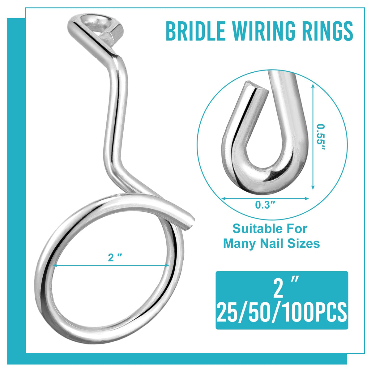 Blulu 100 Pcs Bridle Rings, 2 Inch Low Voltage Wire Cable Rings
