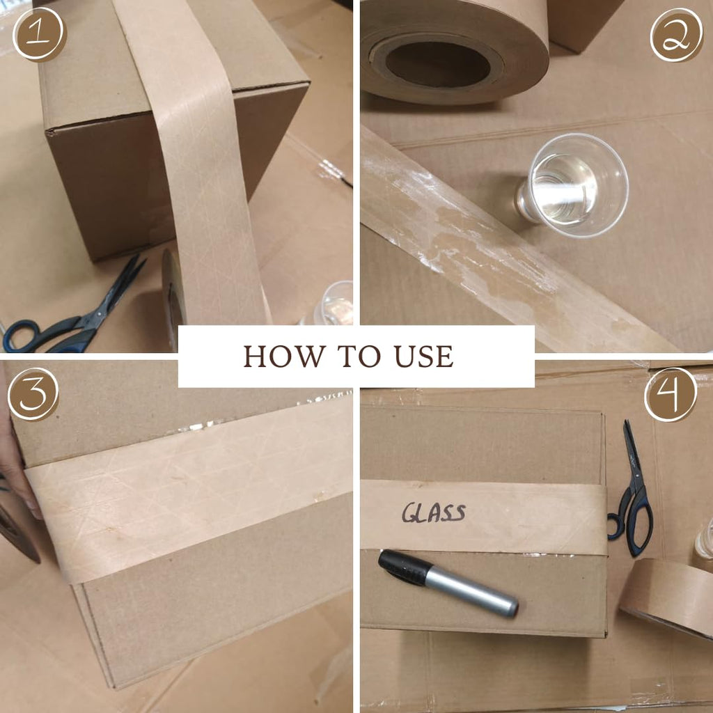 3'' x 650 Feet Reinforced Water Activated Gummed Kraft Paper Tape, Heavy-Duty Upto 50 lbs Break Strength, Secure