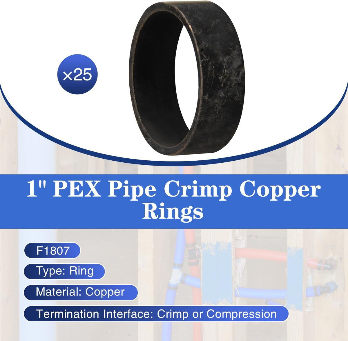 25 Pack 1" PEX Copper Crimp Rings
