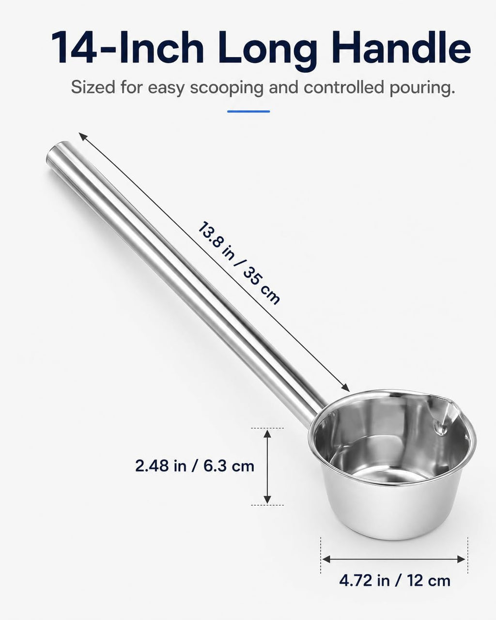 14'' Large Water Ladle with Pour Spout, Stainless Steel Handle