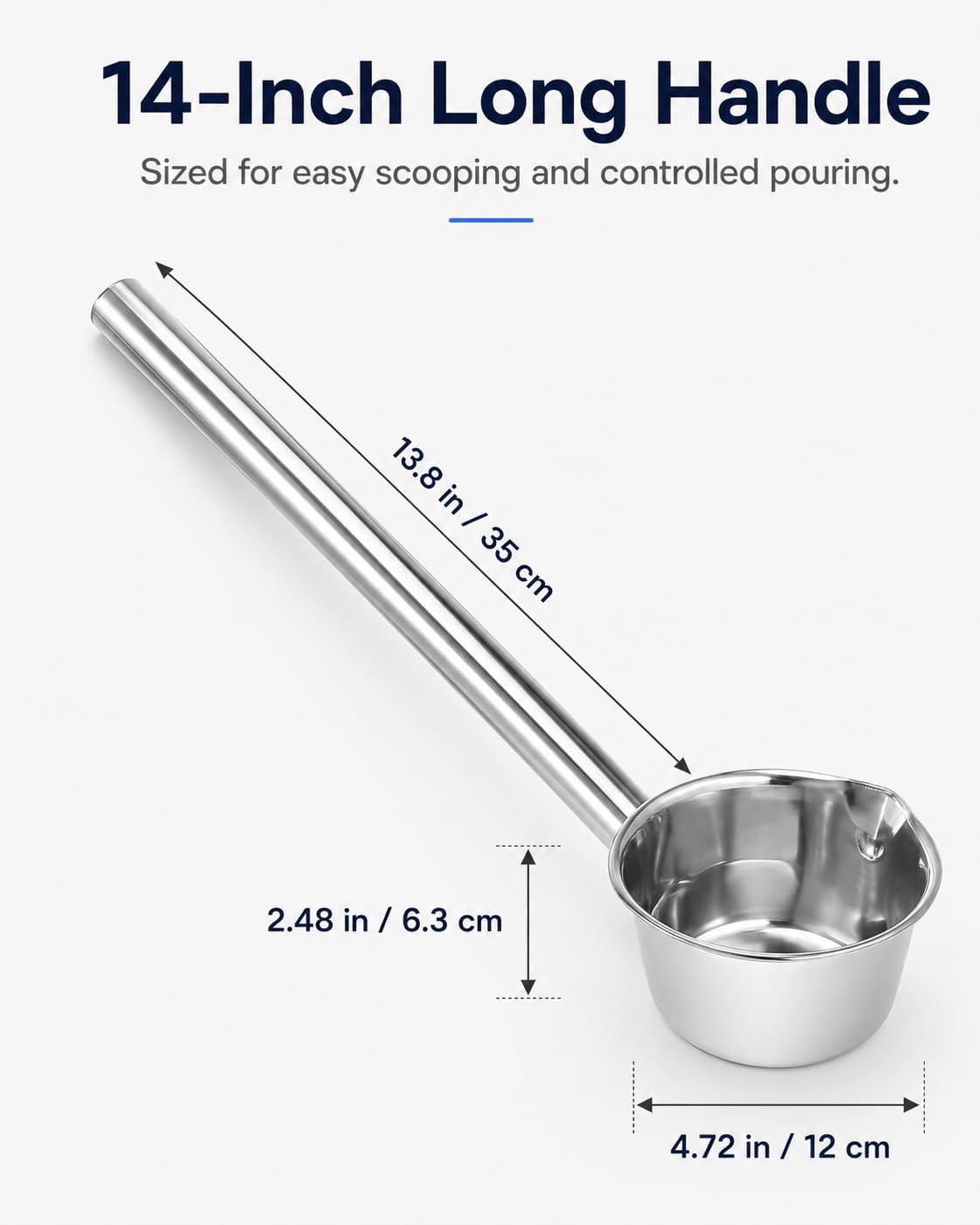 14'' Large Water Ladle with Pour Spout, Stainless Steel Handle