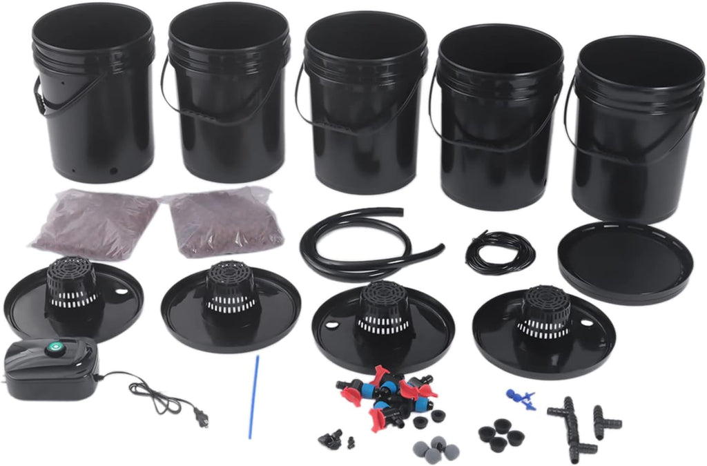 DWC Hydroponics System,5.28 Gallon 5 Buckets Deep Water Culture Hydroponic Bucket Kit with Air Pump, Recirculating