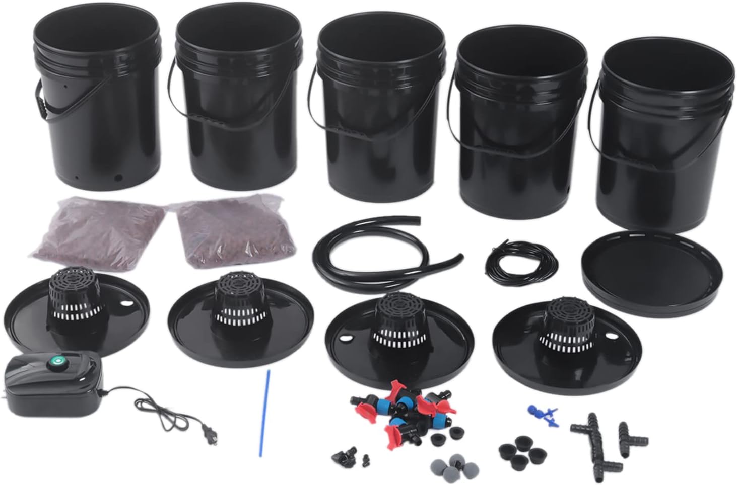 DWC Hydroponics System,5.28 Gallon 5 Buckets Deep Water Culture Hydroponic Bucket Kit with Air Pump, Recirculating