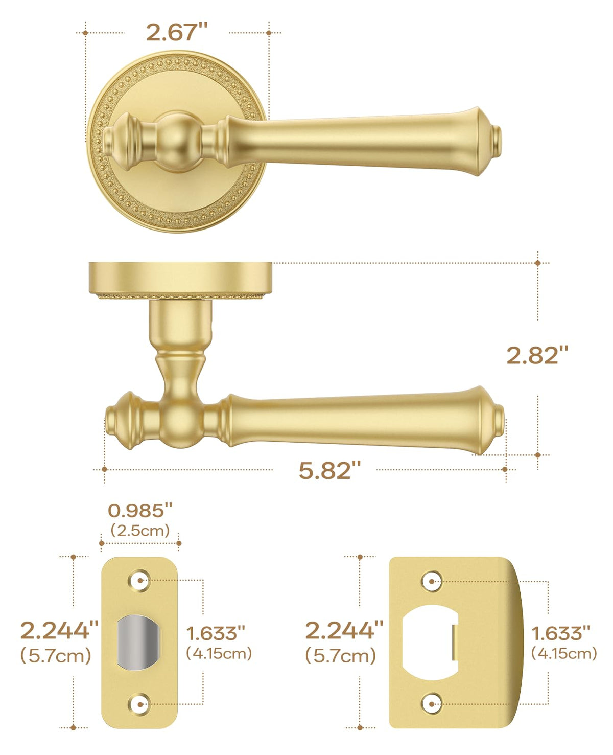 6 Pack Brushed Gold Passage Interior Door Handles