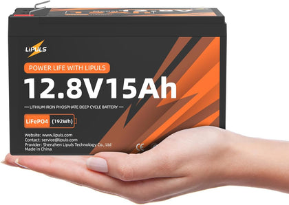 12.8V 15Ah LiFePO4 Lithium Battery, 12.8V 15Ah Deep Cycles Battery Built-in 20A BMS & Grade A Cells, 192Wh, Up to