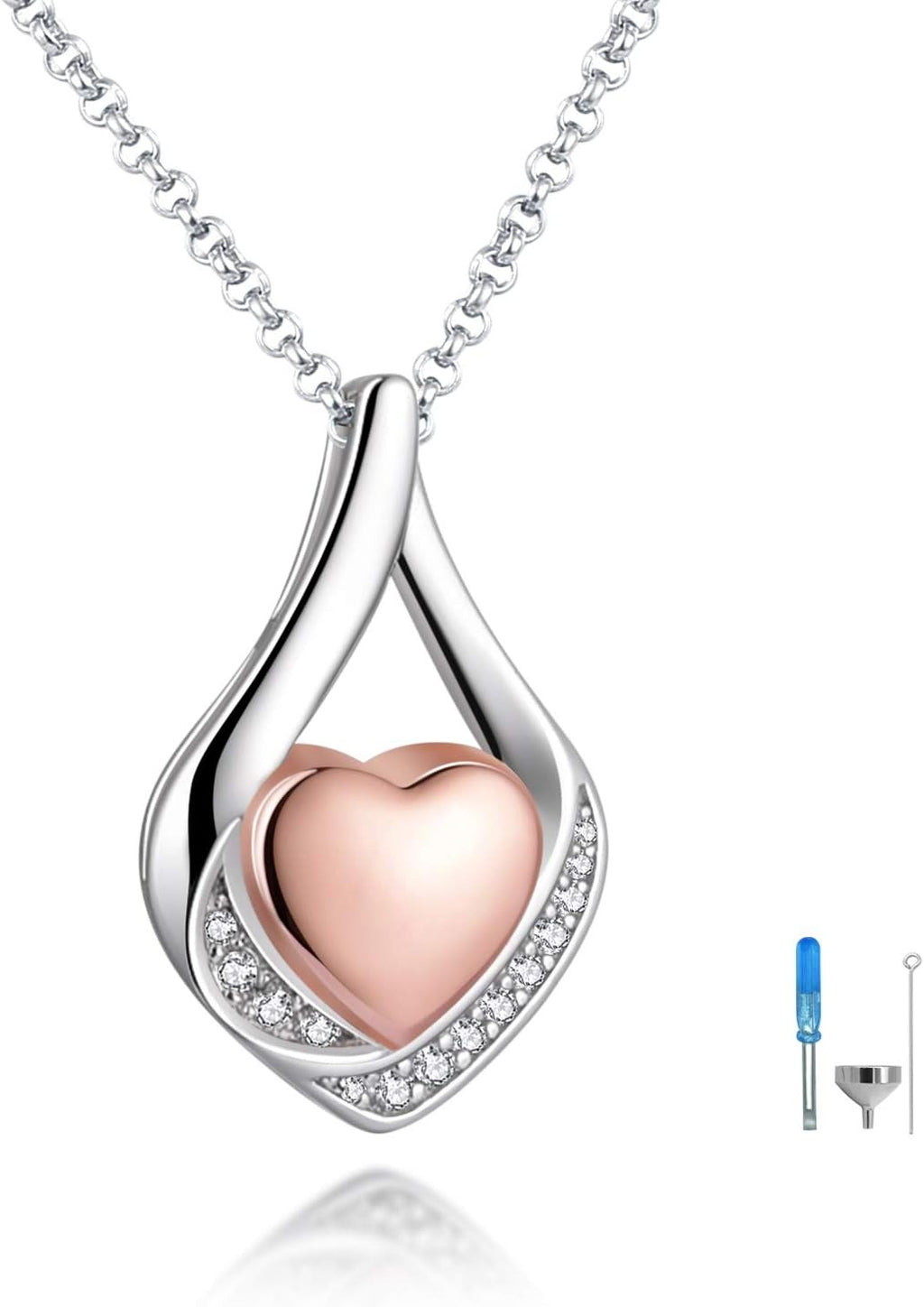 Cremation Jewelry 925 Sterling Silver Teardrop Urn Necklace for Ashes Heart Shape Memorial Keepsake Pendant for Human
