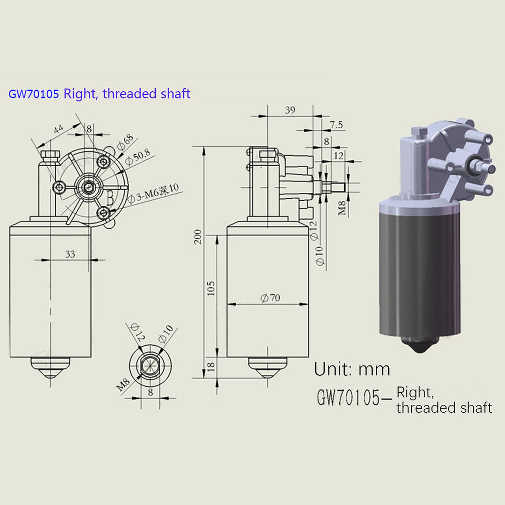 Fielect DC 12V 25RPM Reversible Worm Geared Motor High Torque Electric Gear Motor Turbine Worm Gear Box Reduction Motor, Right Threaded Shaft GW70105