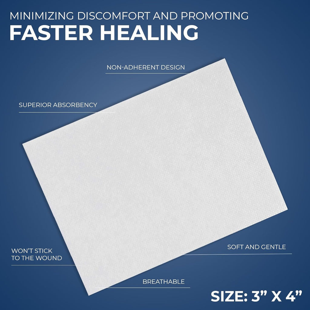 Sterile Non Stick Pads for Wound Care and Wounds, Highly Absorbent, Painless Removal, Individually Wrapped (3x4 Inch