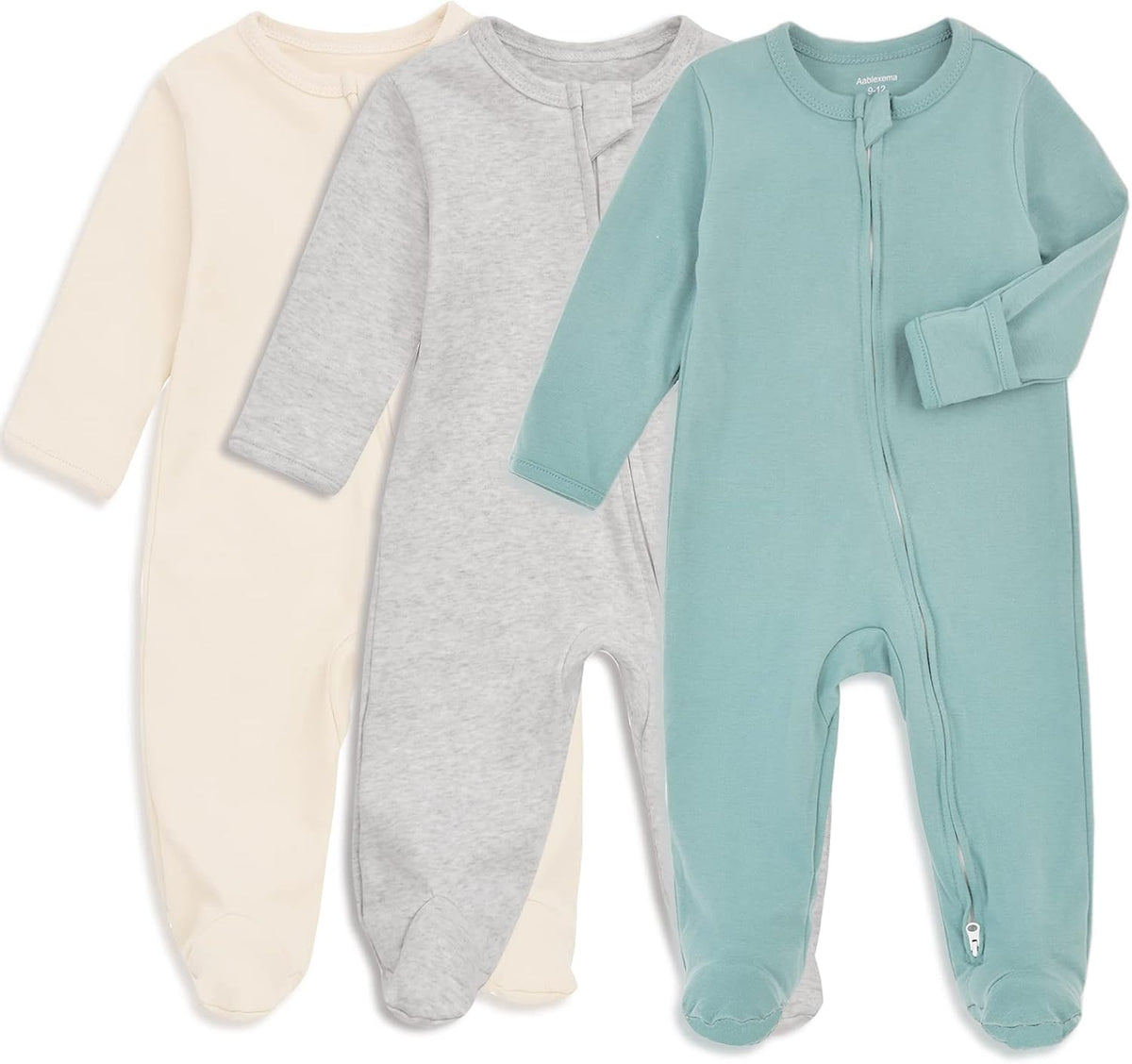 Baby Footie Pajama with Mitten Cuffs, Double Zipper Infant Cotton clothes Sleeper Pjs, Footed Sleep Play