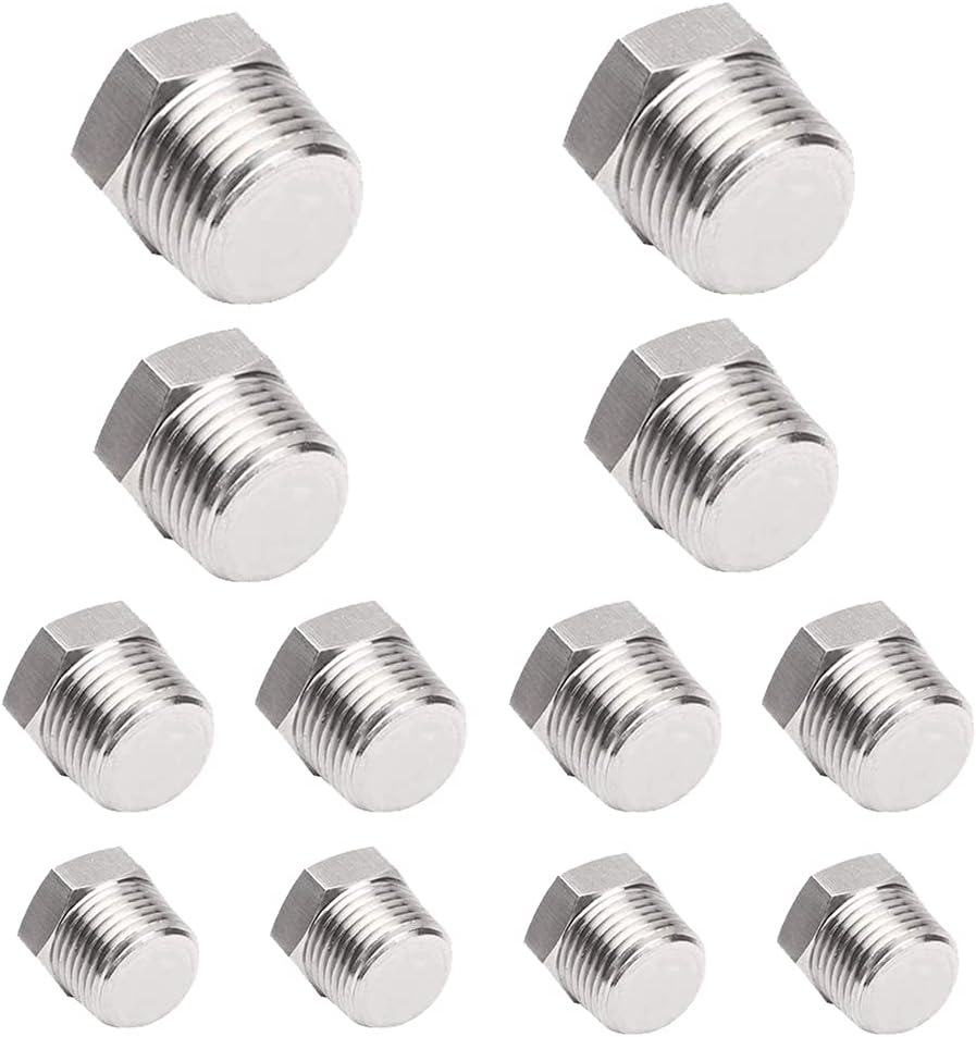 Joywayus 12 Pack Stainless Steel NPT Male Plugs Assortment Kits
