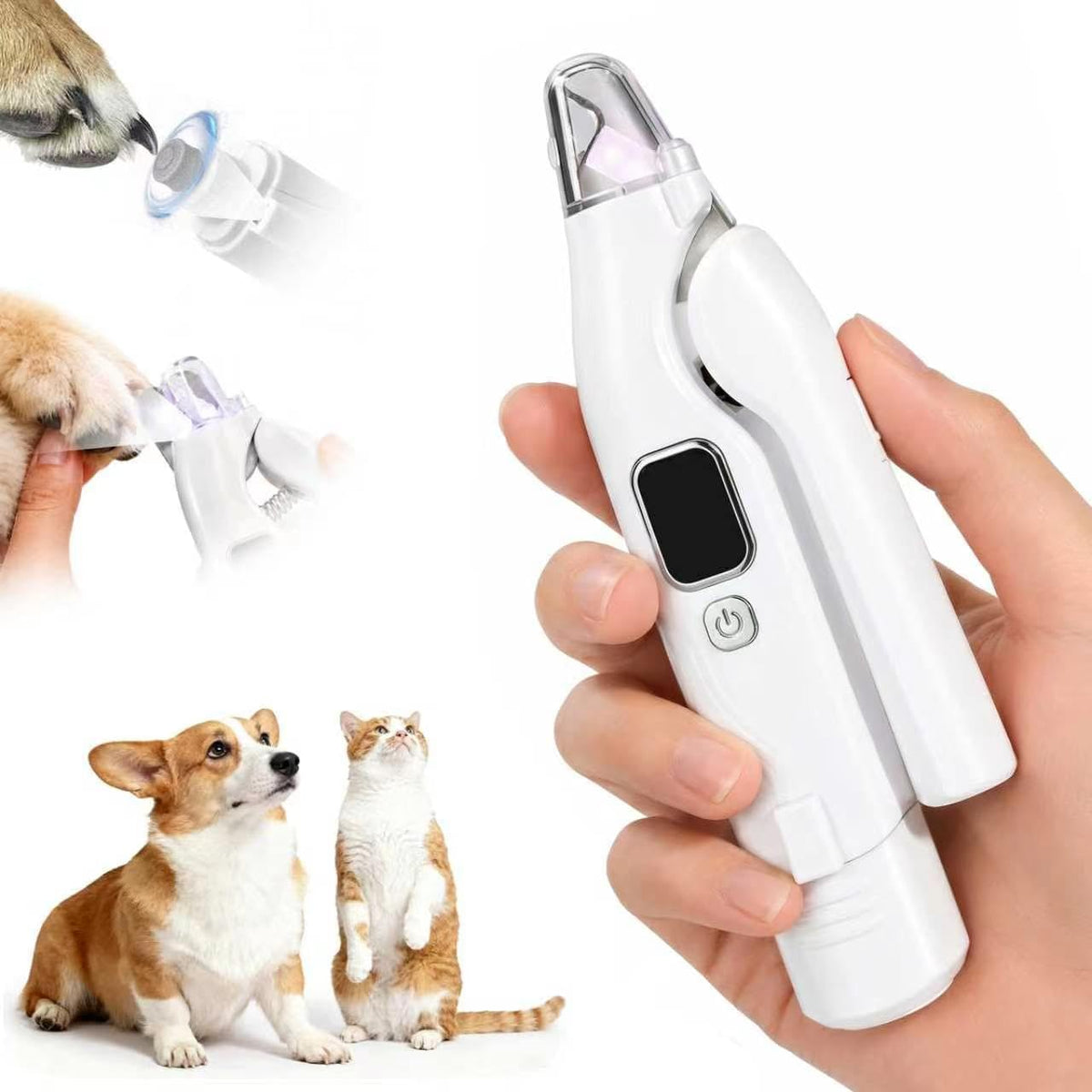 2-in-1 Dog Nail Clippers with LED Light, Rechargeable Pet Nail Grinder for Small Dogs & Cats, 4-Speed Quiet Painless