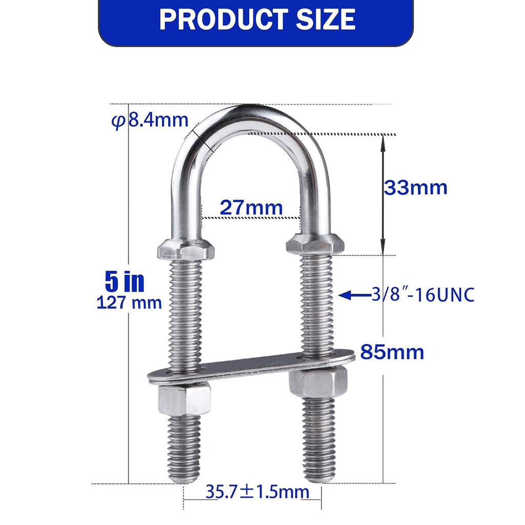 Stainless Steel Marine Boat Stern Bow Eye Tie Down U Bolt 5 inch