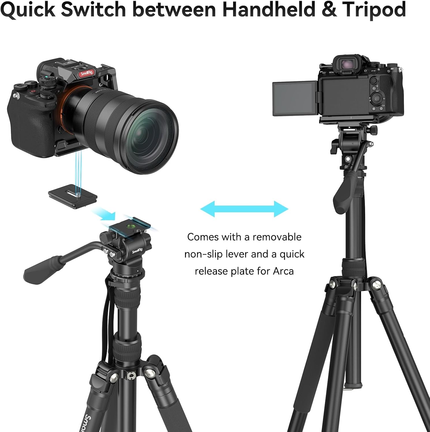 CT180 Video Tripod, 72" Camera Tripod Monopod with Fluid Head, Aluminum Camera Tripod, 360° Panorama Fluid Head for