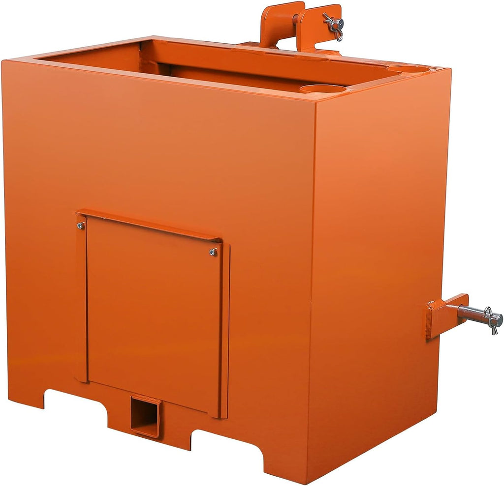 Ballast Box for Tractors, 800 Lb Load Capacity, 5 Cu.ft Heavy-Duty Steel Ballast, Fits Category 1 3-Point Hitch with