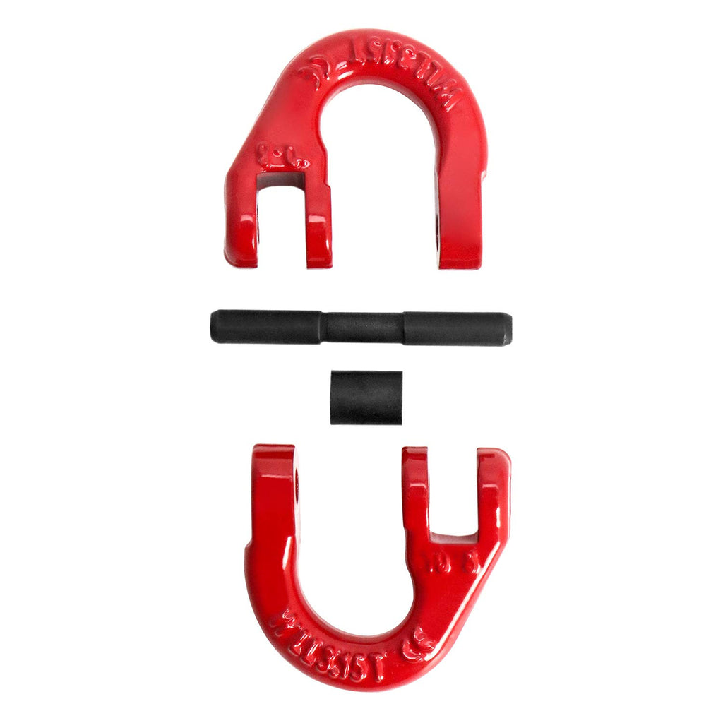 QWORK G80 Alloy Steel Hammerlock Coupling Link Connecting Link, 3/8", Red Painted, 7100 lbs Working Load Limit, 4 Pack