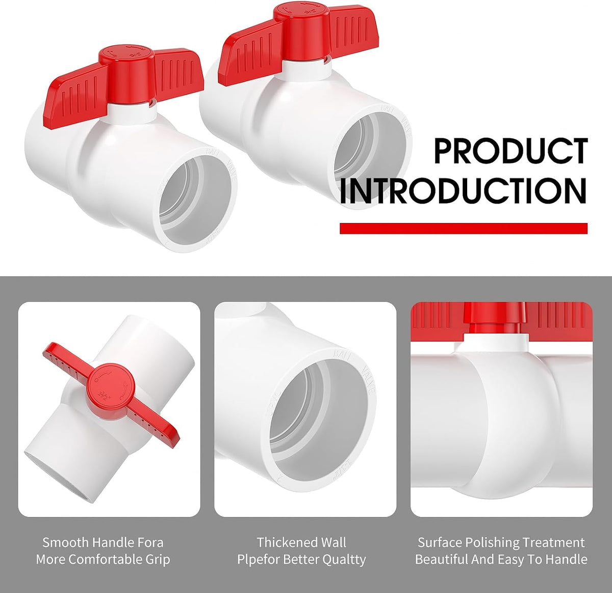 EPHECH 2PCS 2" PVC Ball Valve, SCH40 PVC Pipe Valve with Red T-Handle