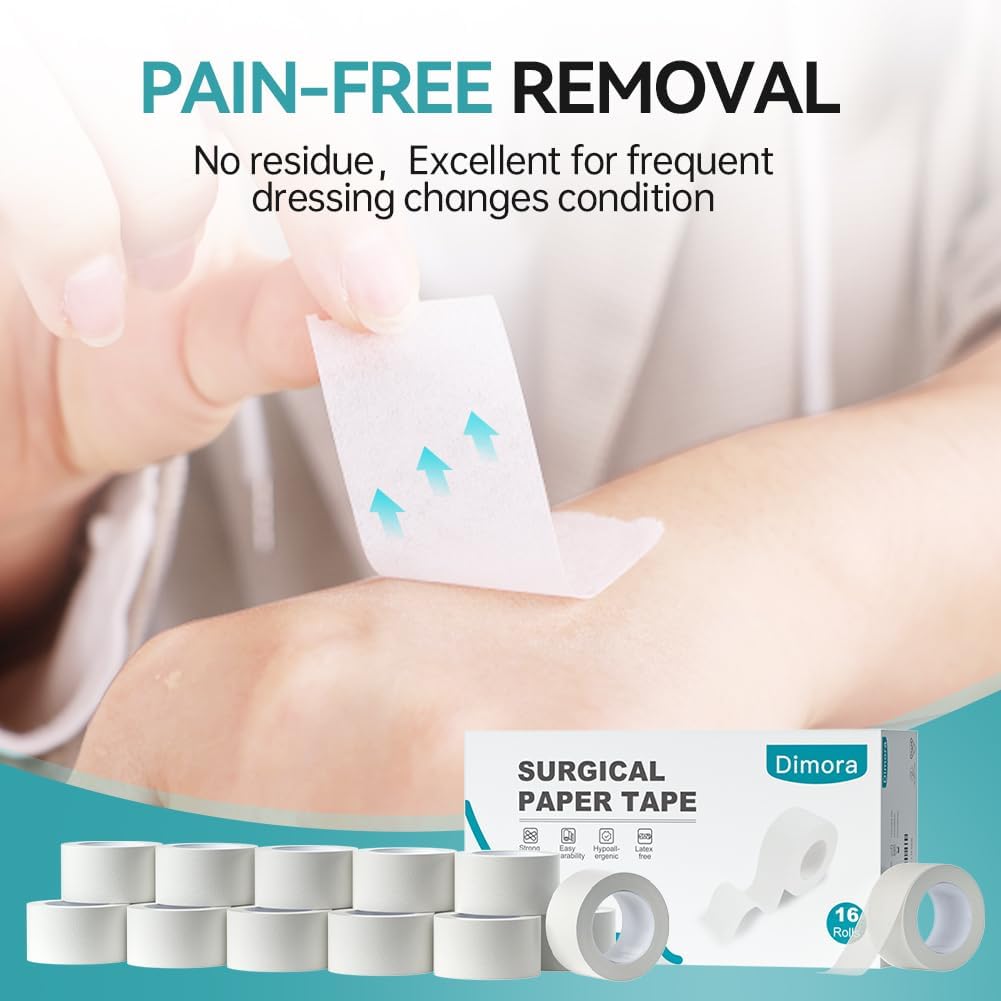 Paper Medical Tape 16 Rolls- Hypoallergenic White Surgical Tape for Sensitive Skin，Breathable First Aid Wound Tape
