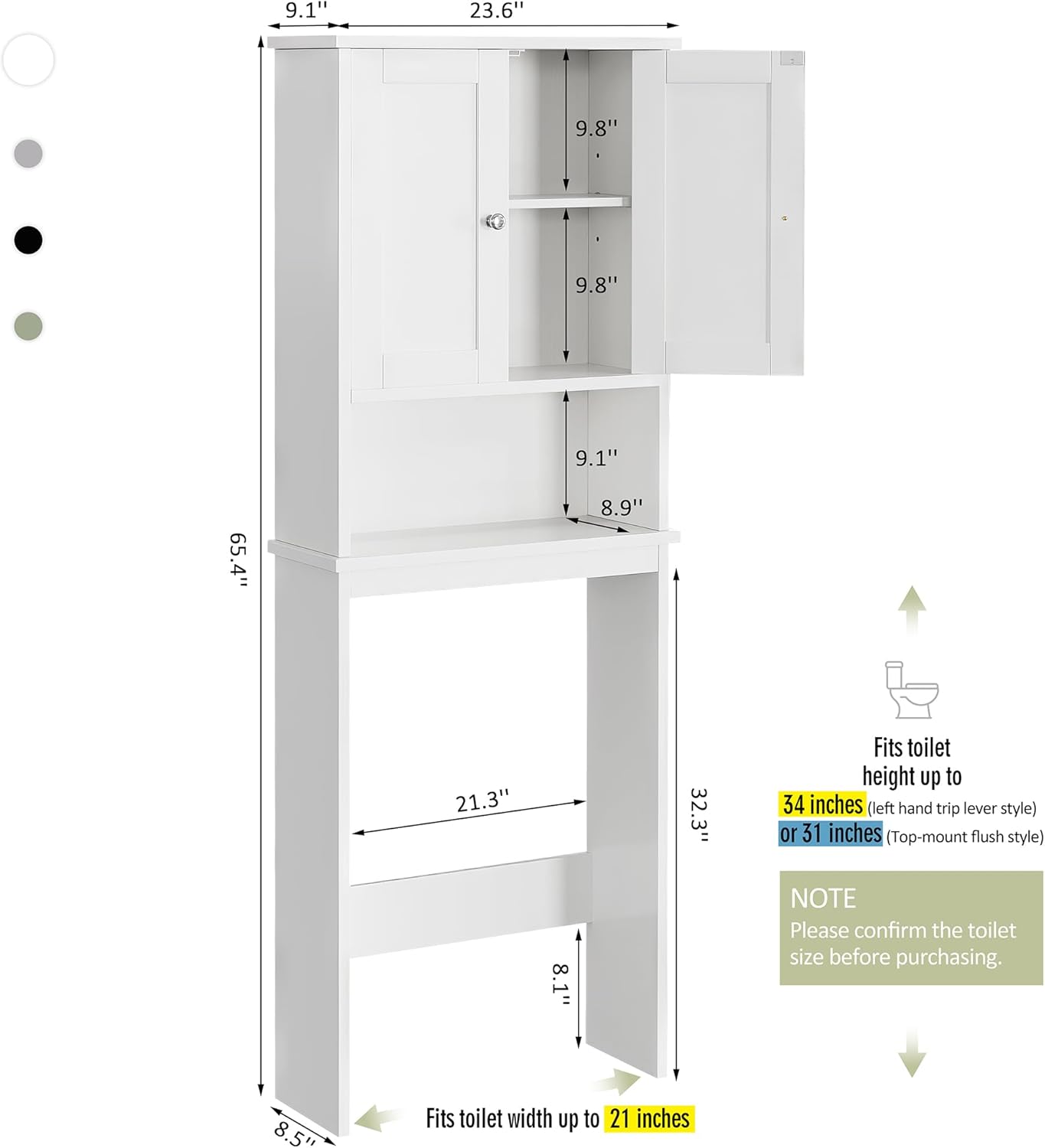 Over the Toilet Storage Cabinet, Bathroom Storage Organizer Over Toilet, Space Saver W/Adjustable Shelf & Open Shelf