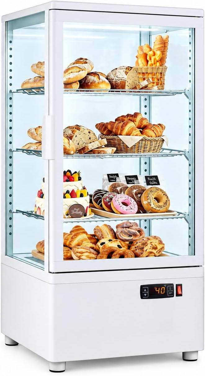 2.0 Cu.Ft. Countertop Bakery Display Refrigerator with LED Lighting, Rear Sliding Door, Air-Cooling, and Automatic