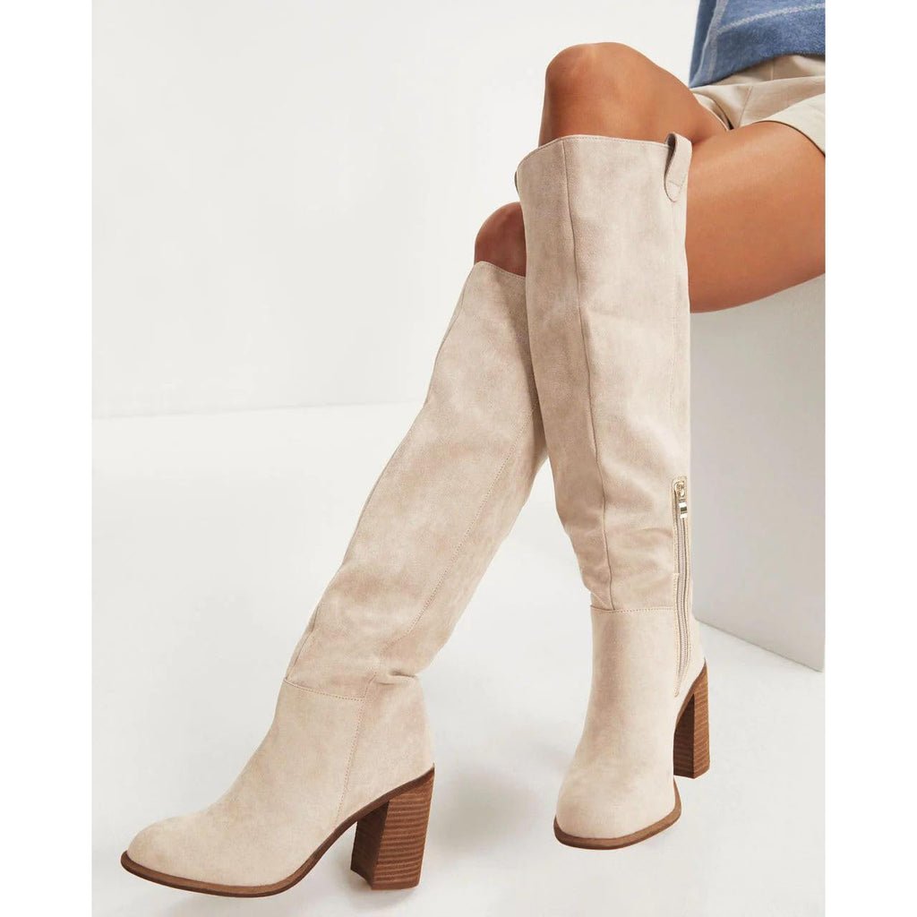 Womens Knee High Boots Slouchy Suede Fall Tall Boot Chunky Heel