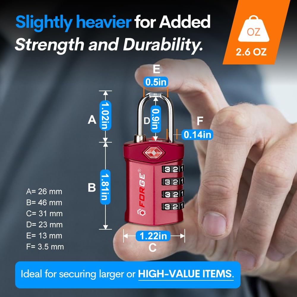 4-Digit Combination Lock, TSA Approved Locks for Luggage, Travel, Gym, School, Suitcase, Backpack, Pelican case, Easy