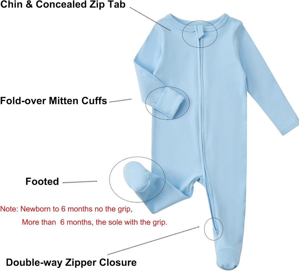 Baby Footed Sleepers Double Zipper Pjs for Boys Girls