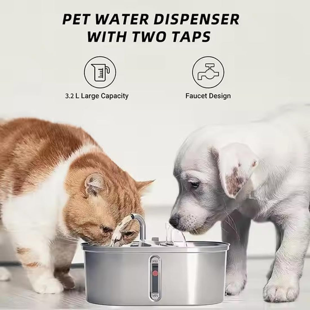 Dual Bowl Cat Water Fountain 3L/101oz,Stainless Steel Pet Drinking Fountain,2-in-1 Cat Bowls for