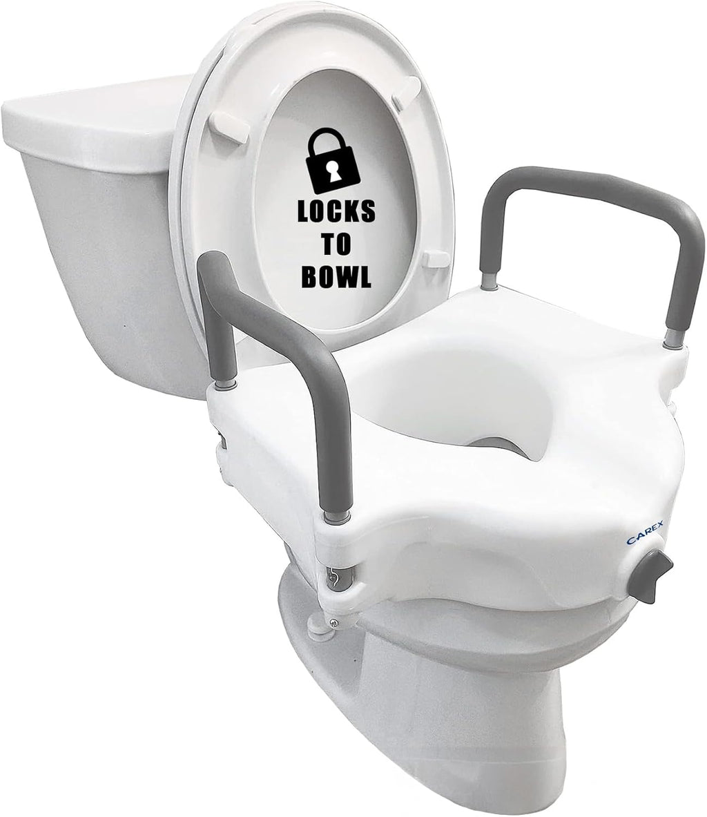 E-Z Lock Raised Toilet Seat with Handles, 4.5 Inch Toilet Seat Riser with Arms, Toilet Riser Fits Most Toilets