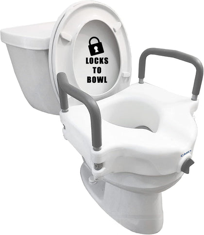 E-Z Lock Raised Toilet Seat with Handles, 4.5 Inch Toilet Seat Riser with Arms, Toilet Riser Fits Most Toilets