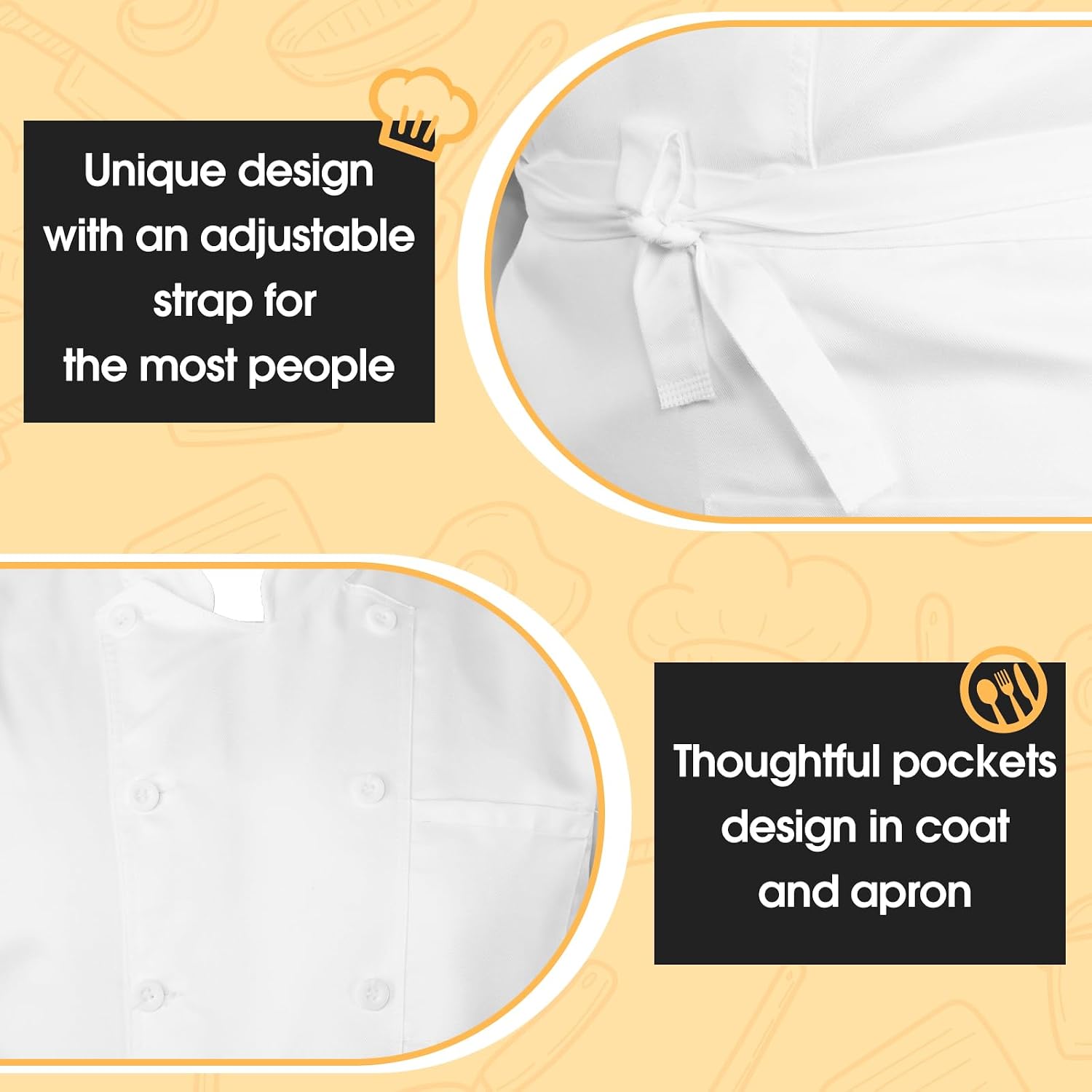 Halloween 3 Pcs Chef Unisex Costume Tall Hat Coat Bistro Apron Set Chef Jacket Coat Apron for Man(Short