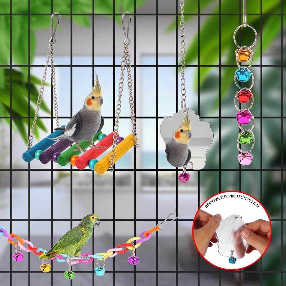 Bird Toys for Parakeets, Parrots, Conures, Cockatiels, Love Birds, Finches, Mynah, Budgerigar - 9Pcs Wooden Ladder
