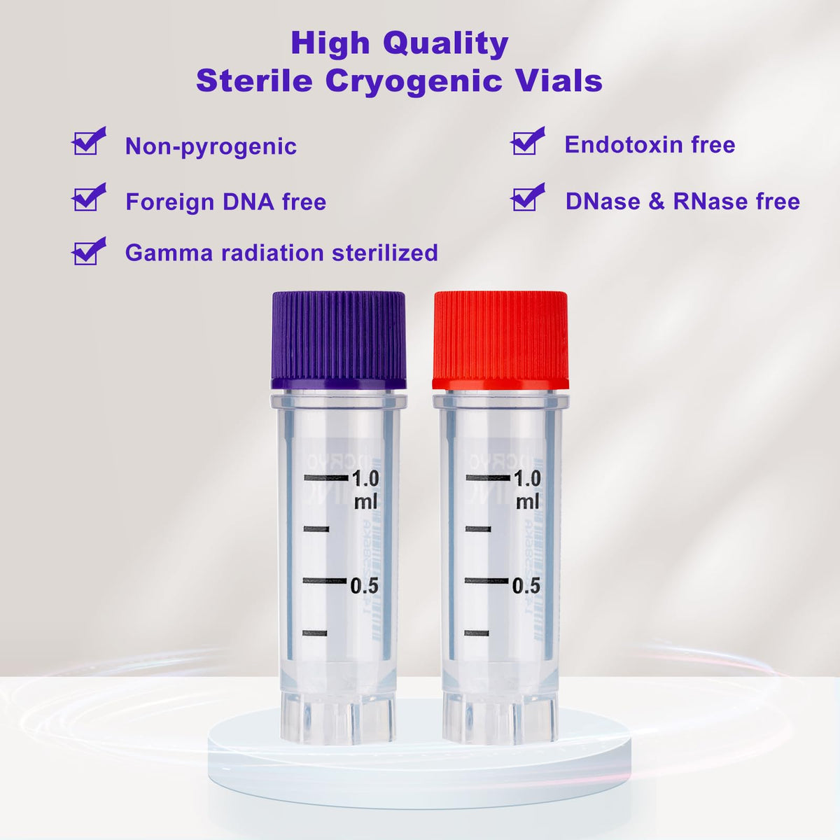 1.0ml Cryovials, 500Pcs Cryotubes with Side Barcode, Sterilisation Vials with External Thread, Sample Tubes with