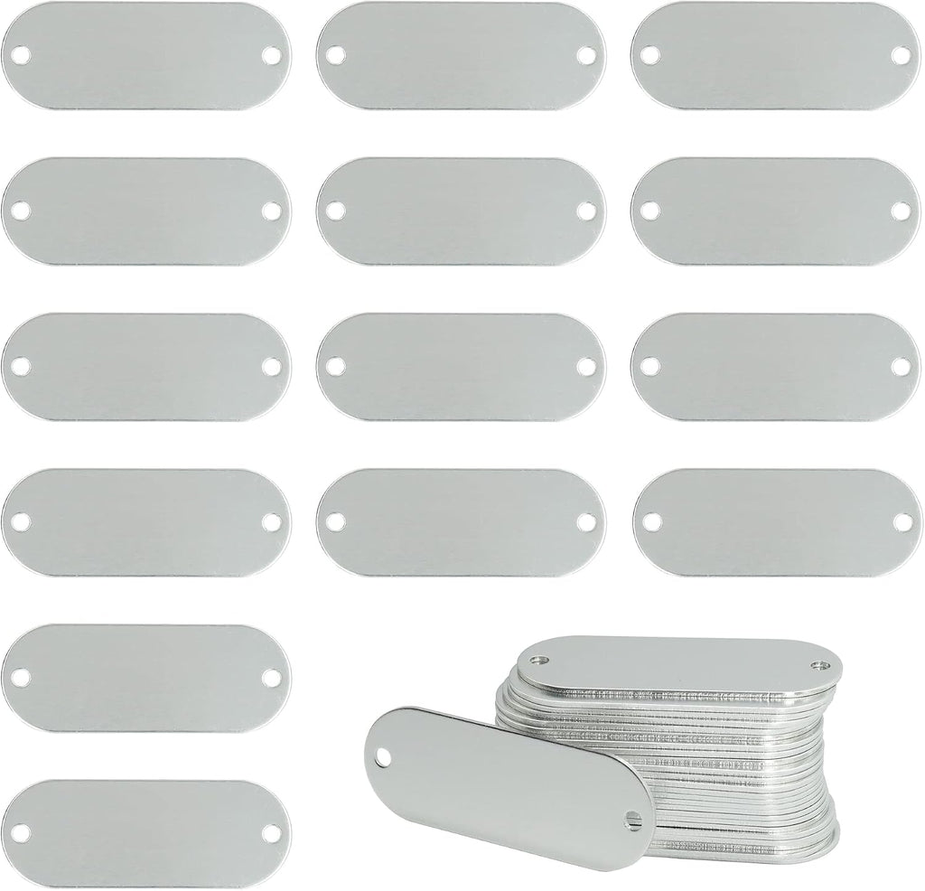 Aluminum Engraving Blanks Tags Stamping Blanks Tags with 2 Holes 25 Pack (Silver)