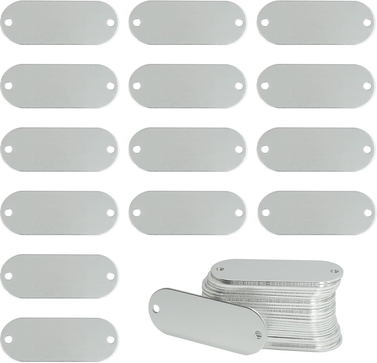 Aluminum Engraving Blanks Tags Stamping Blanks Tags with 2 Holes 25 Pack (Silver)