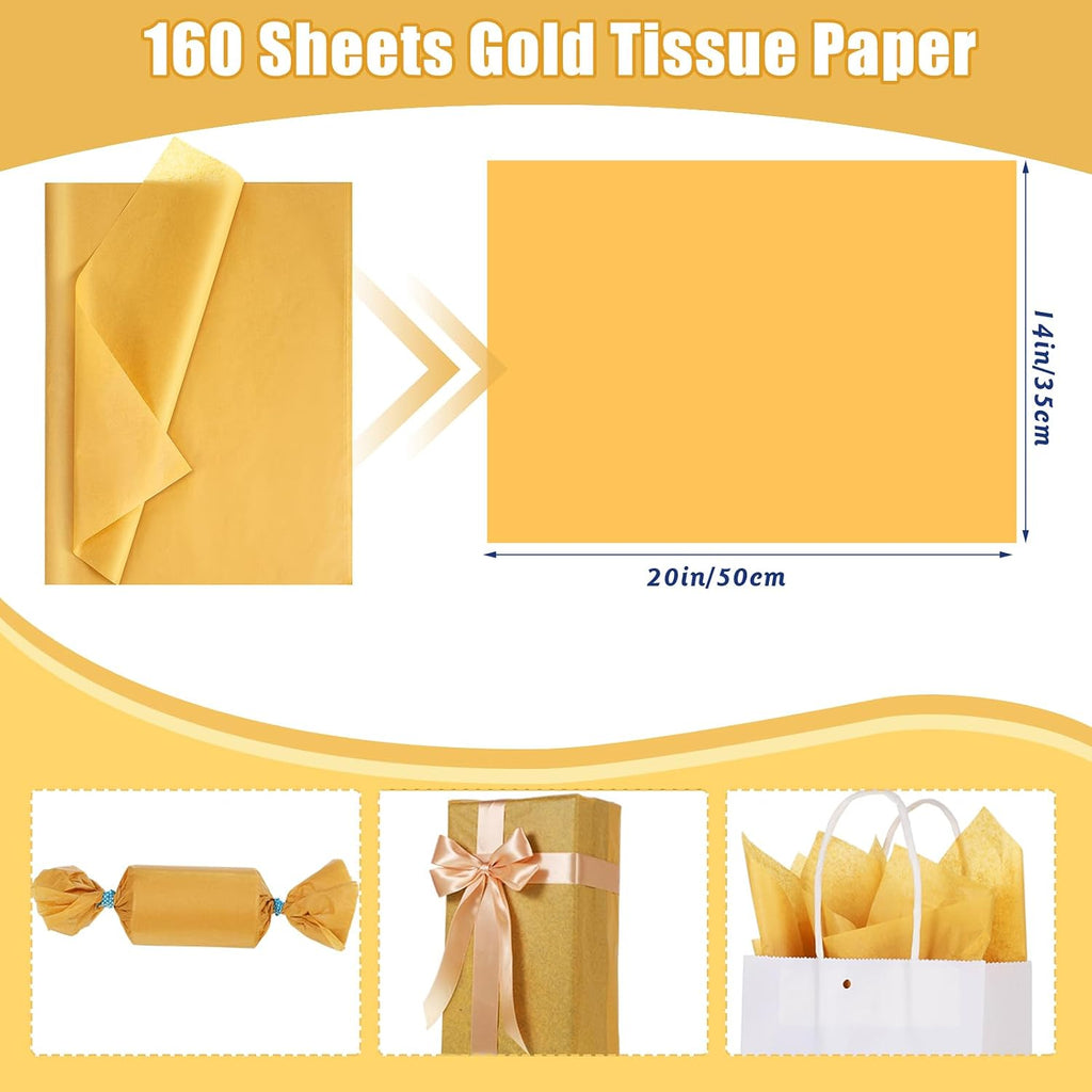 160 Sheets Gold Tissue Paper for Gift Bags 14 X 20 Inches