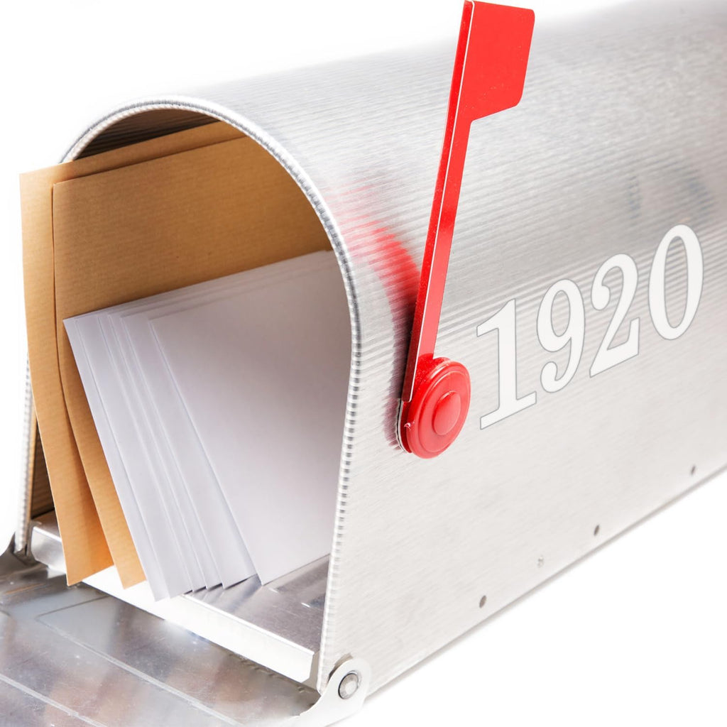 Mailbox Replacement Flag Kit - Stainless Steel Red Flag with Self Stick Mailbox Number Stickers Sheet (Black