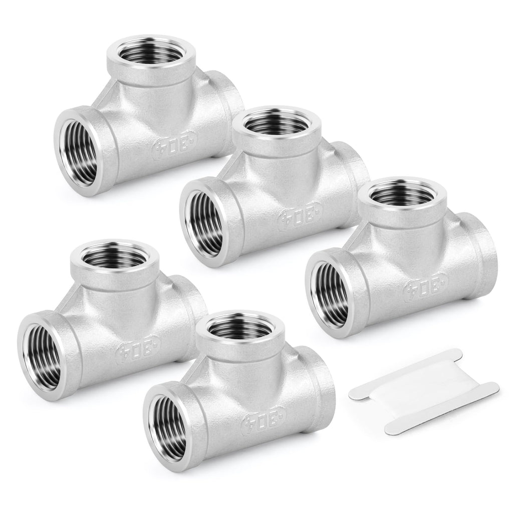 TAISHER 5pcs 304 SS Tee Pipe Fitting, 1-1/4" NPT Female 3 Way Connectors
