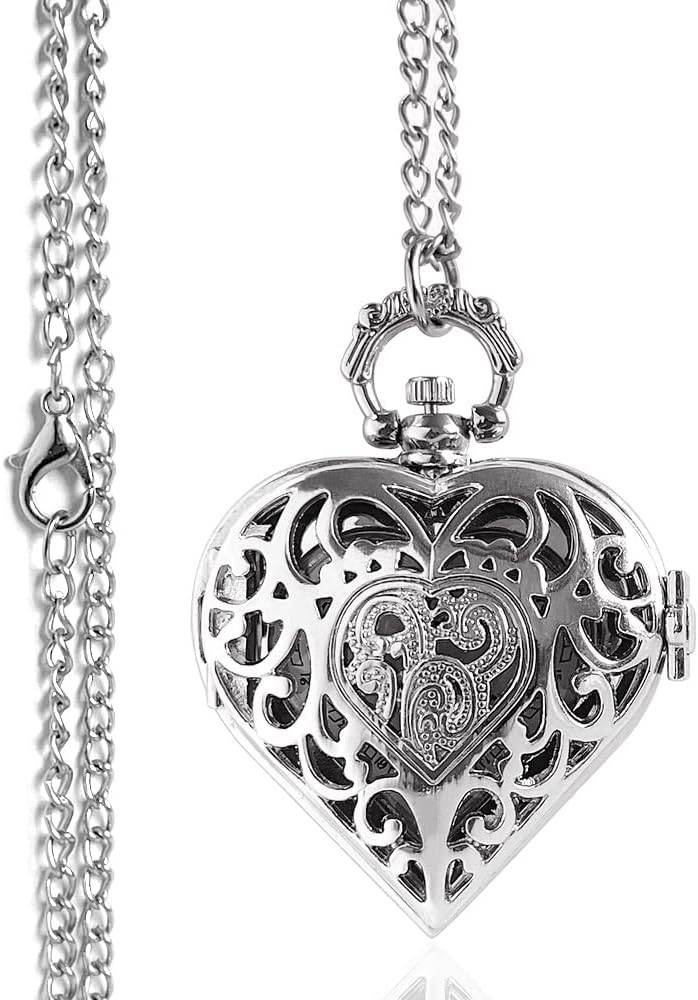Women's Analog Pocket Watch Necklace for Women Heart Pocket Watch | Heart shaped pendant necklace pocket watches for